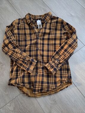 Men's Orange and Black Plaid Button-Down Shirt